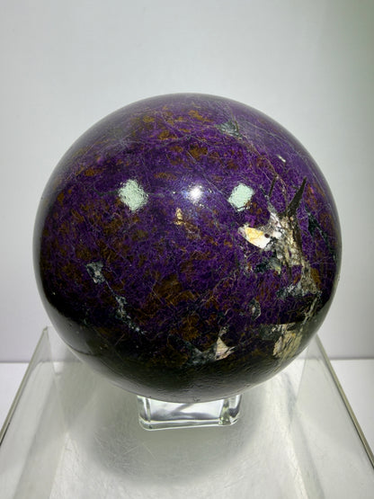 Purpurite Crystal Sphere. 86mm. Extra Large Rare Display Crystal From Brazil. Stunning Purple Flash!