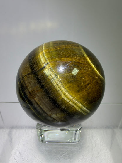 Blue Tigers Eye Sphere. 49mm. Rare Blue And Gold Hawks Eye Crystal. Beautiful Colors And Flash