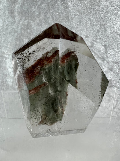 Garden Quartz Polished Freeform. Stunning Green And Orange Landscape Quartz. Incredible Standing Lodolite Freeform.