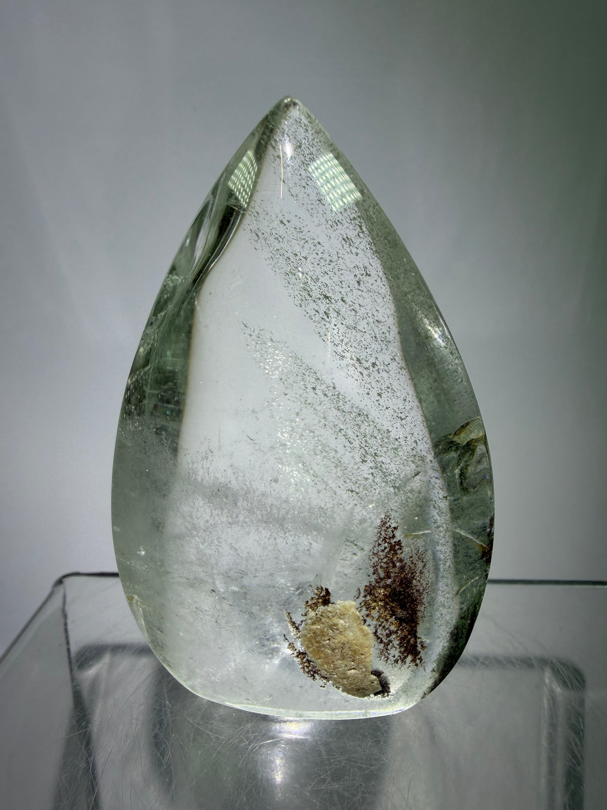Garden Quartz Crystal Flame. Amazing Landscape And Green Phantoms. Rare Lodolite Quartz Flame