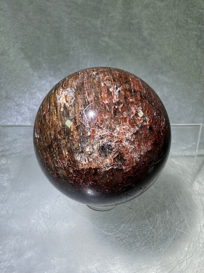 Tourmalinated Quartz Sphere. 54mm. Gorgeous Red Tourmaline Inclusions. Unique And Rare Display Sphere.