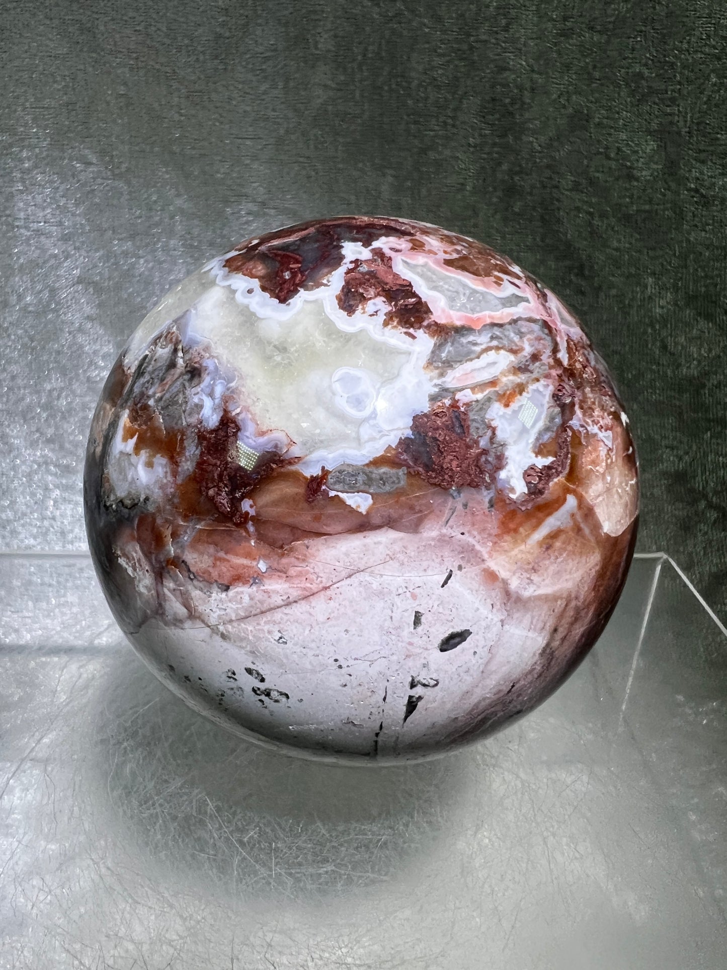 Mexican Crazy Lace Agate Sphere. 70mm. Very Rare Shades Of Pink And Gorgeous Patterns.