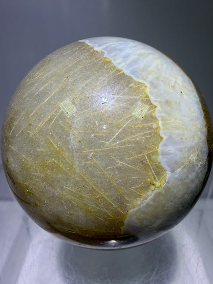 Sagenite Crystal Sphere. 61mm. Incredible Sagenite Plumes With Dendritic Agate. Rare And Unique Crystal Display Sphere