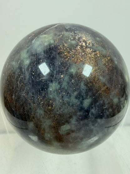 Bloodshot Iolite Sphere. 67mm. Rare Galaxy Iolite Sunstone Display Sphere. Amazing And Colorful Flash!