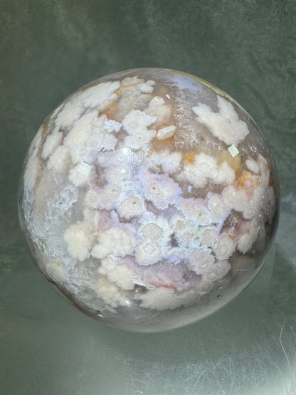 Flower Agate Sphere. 90mm. Beautiful Druzy On This Large Centerpiece. Amazing One Of A Kind Display Sphere.
