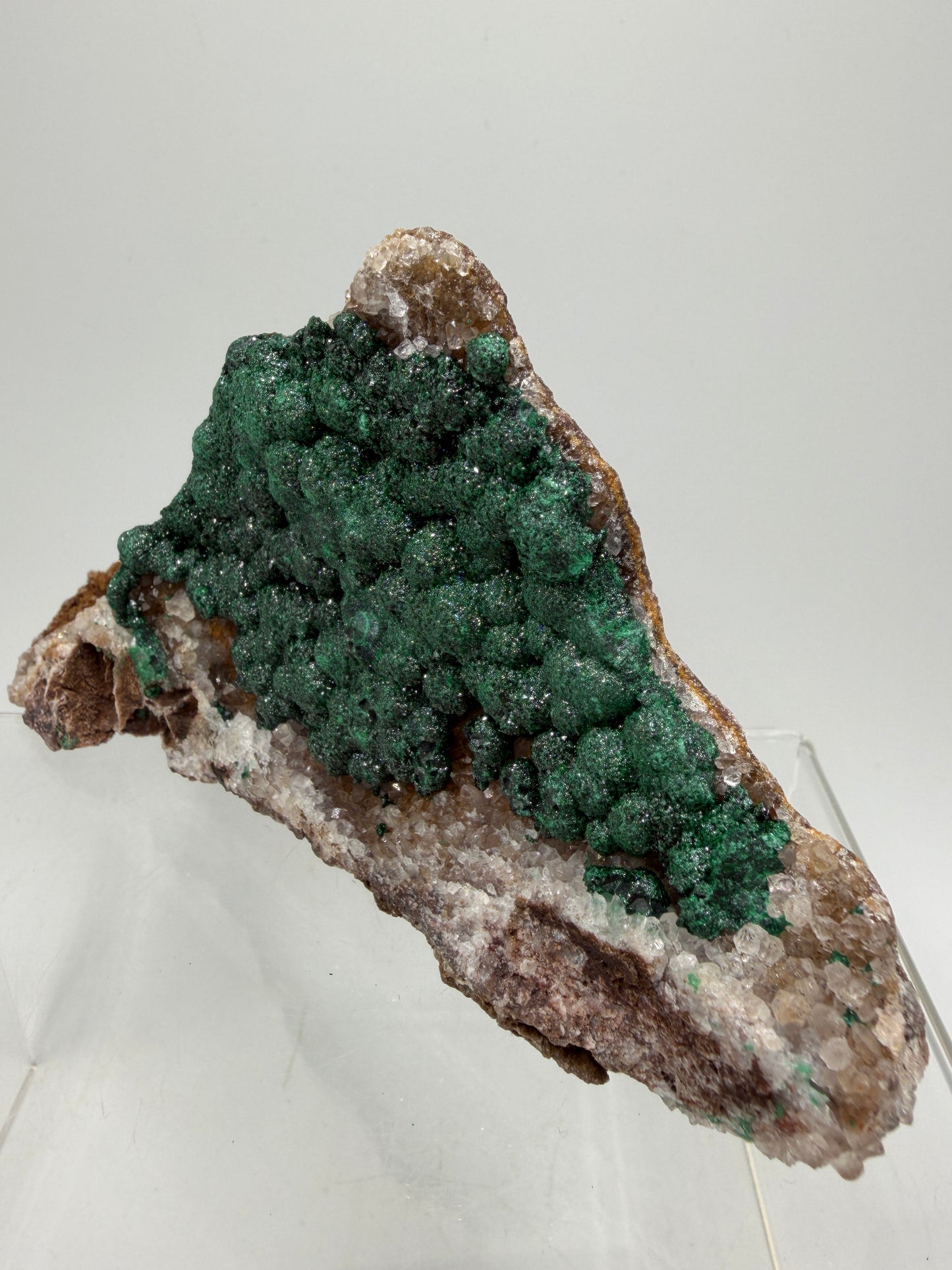 Ball Malachite On A Druzy Quartz And Dolomite Matrix. High Quality Specimen From Congo.