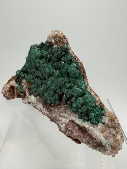 Ball Malachite On A Druzy Quartz And Dolomite Matrix. High Quality Specimen From Congo.