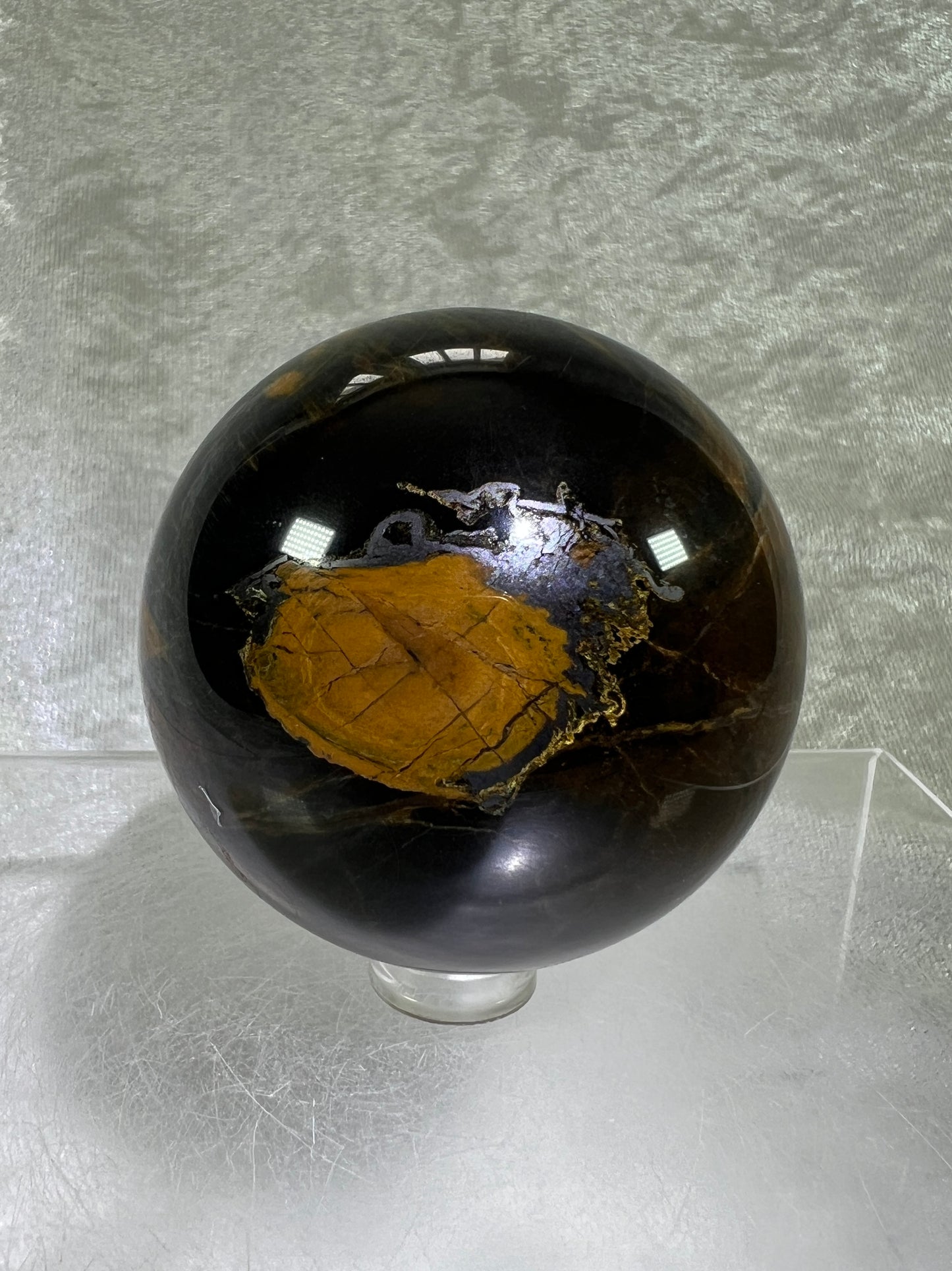 Blue Tigers Eye Sphere. Rare Blue And Gold Hawks Eye Crystal. Beautiful Colors And Flash