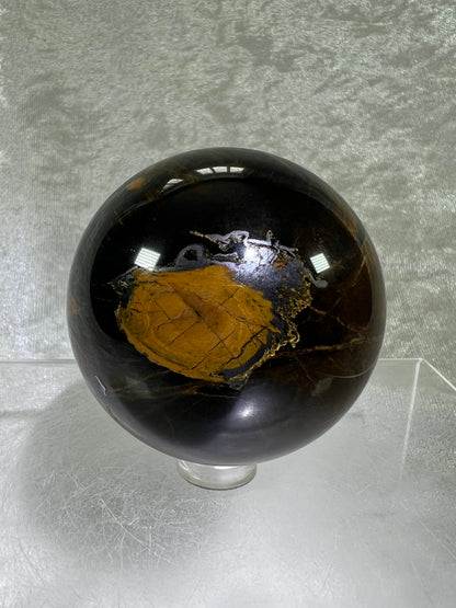 Blue Tigers Eye Sphere. Rare Blue And Gold Hawks Eye Crystal. Beautiful Colors And Flash