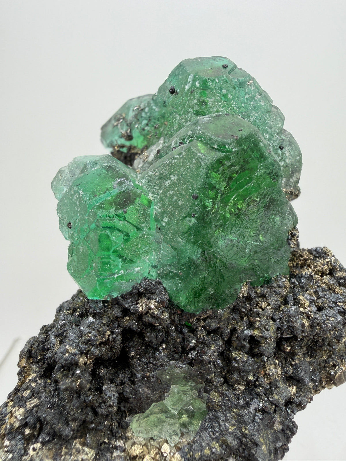 Green Fluorite And Pyrite Specimen From The Famous Milpo Mine In Peru. High Quality Rare Fluorite Specimen. Gorgeous Display Crystal