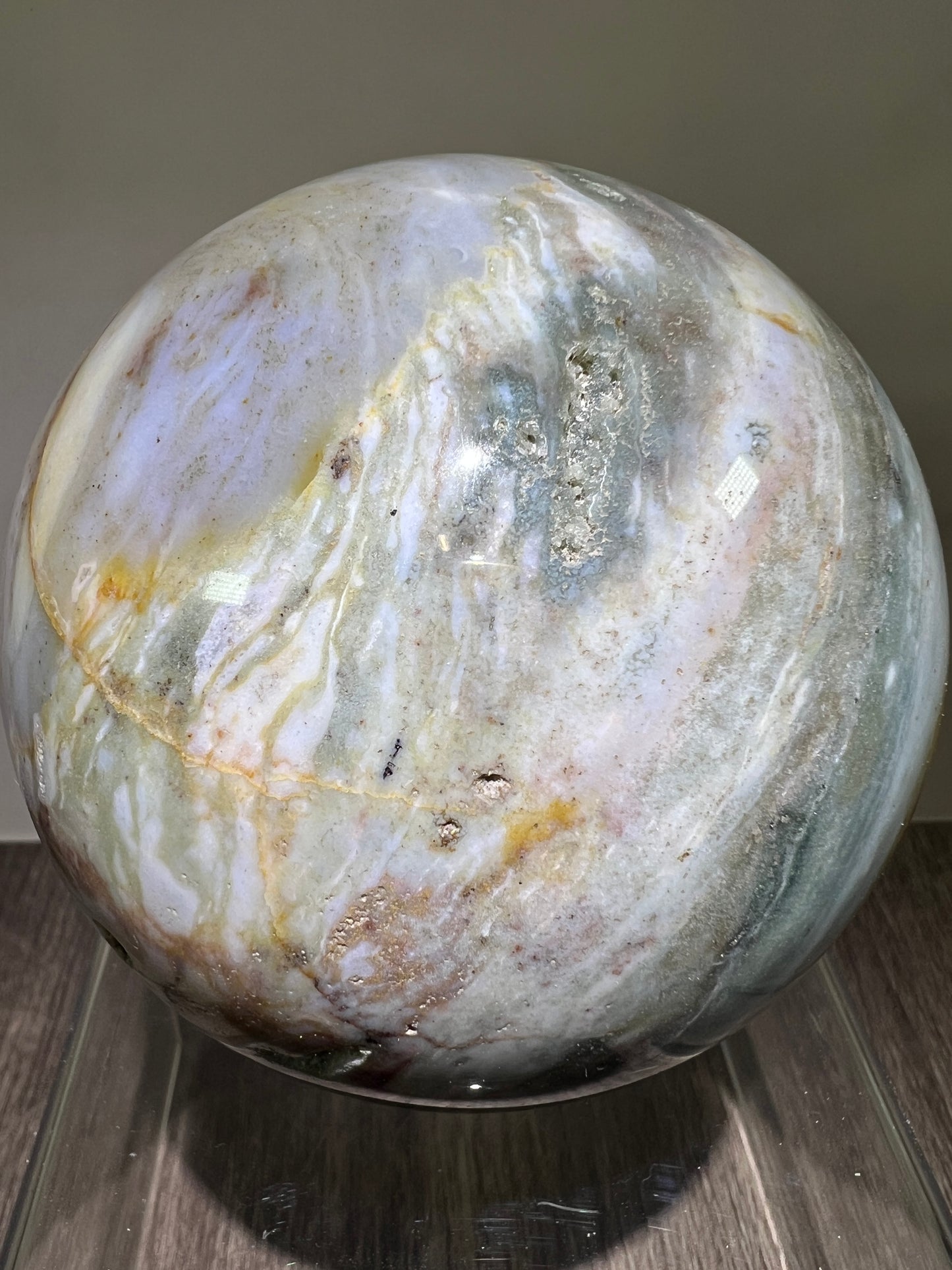 Ocean Jasper Sphere. 92mm. Large Pastel Display Crystal. Rare And Beautiful Colors!