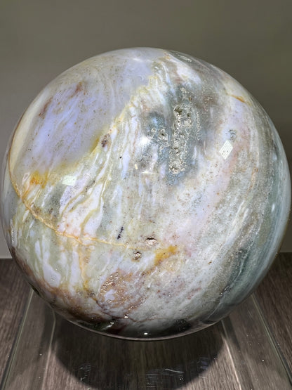 Ocean Jasper Sphere. 92mm. Large Pastel Display Crystal. Rare And Beautiful Colors!