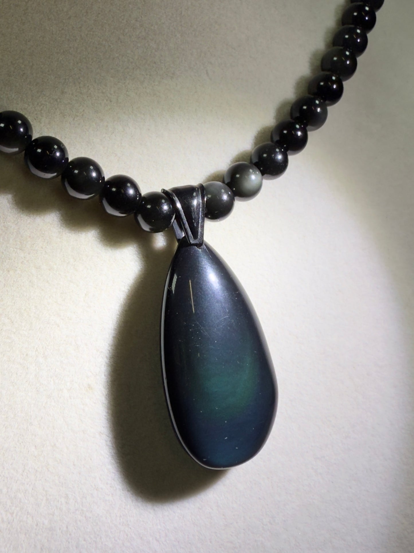 Rainbow Obsidian Pendant. Gorgeous Teardrop Cabochon. Custom Made Beaded Necklace. High Quality Jewelry