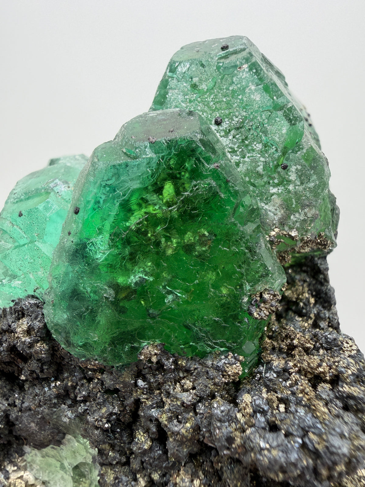 Green Fluorite And Pyrite Specimen From The Famous Milpo Mine In Peru. High Quality Rare Fluorite Specimen. Gorgeous Display Crystal