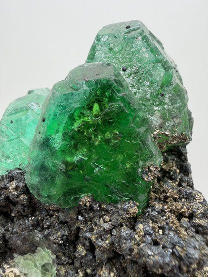 Green Fluorite And Pyrite Specimen From The Famous Milpo Mine In Peru. High Quality Rare Fluorite Specimen. Gorgeous Display Crystal
