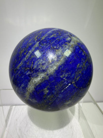 Lapis Lazuli Crystal Sphere. 74mm. Very High Quality Sphere. Stunning Shades Of Bright Blue With Gorgeous Pyrite Inclusions.