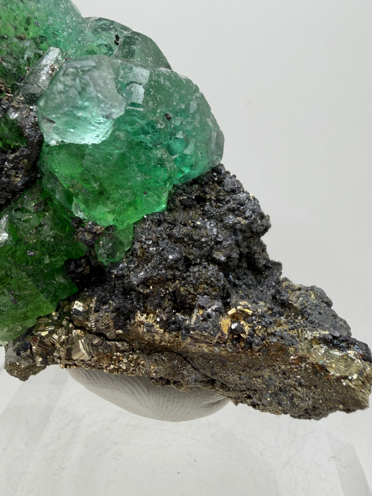 Green Fluorite And Pyrite Specimen From The Famous Milpo Mine In Peru. High Quality Rare Fluorite Specimen. Gorgeous Display Crystal