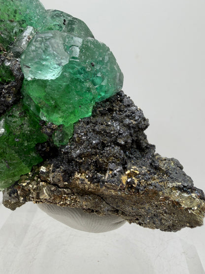 Green Fluorite And Pyrite Specimen From The Famous Milpo Mine In Peru. High Quality Rare Fluorite Specimen. Gorgeous Display Crystal