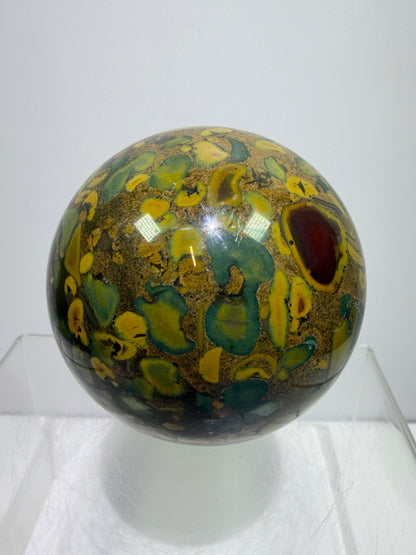 Fruit Jasper Sphere: 68mm Gorgeous Ajooba Jasper Sphere From India. High Quality Colorful Crystal
