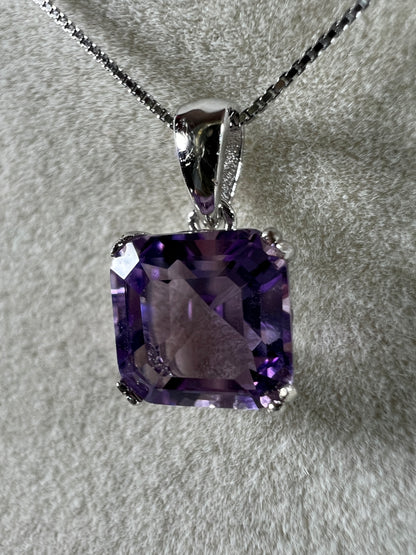 Amethyst Crystal Pendant. S925 Silver Setting And Necklace. Gorgeous Purple Gemstone.