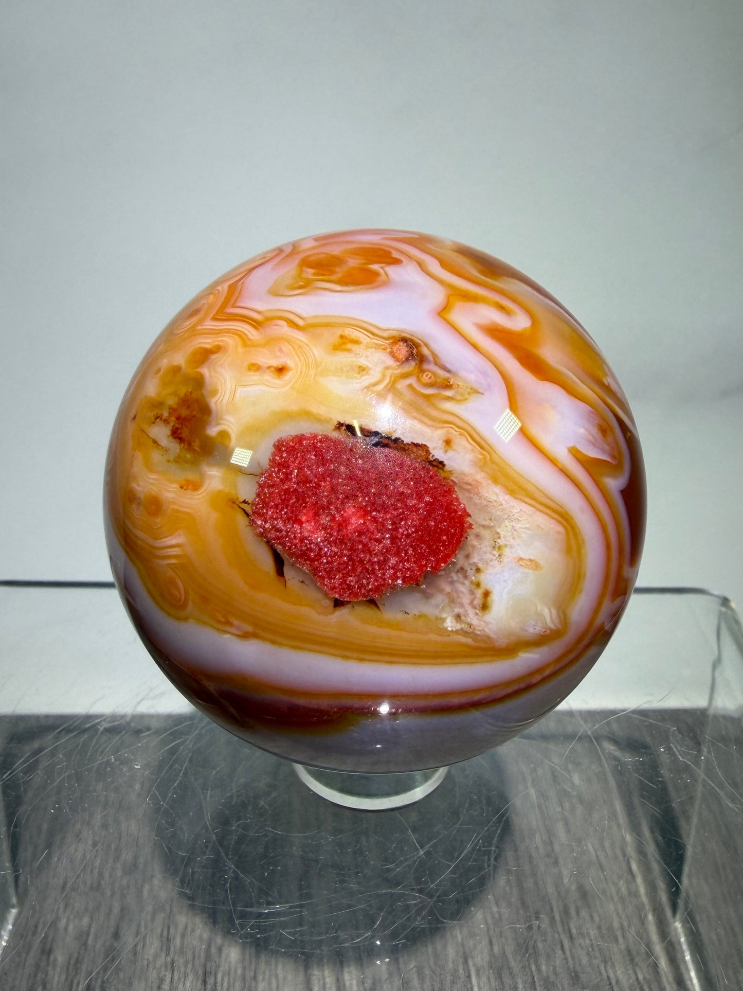 Carnelian Agate Sphere. Beautiful Colors And Patterns