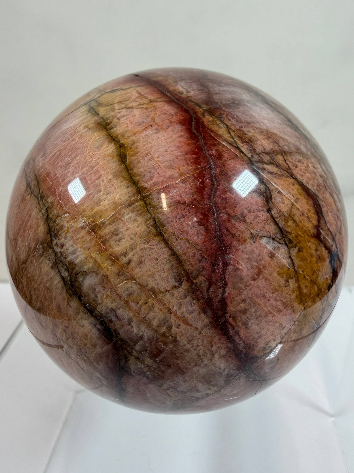 Pink Amazonite Crystal Sphere. 76mm. Stunning Colors And Flash. Gorgeous Rare Display Sphere.