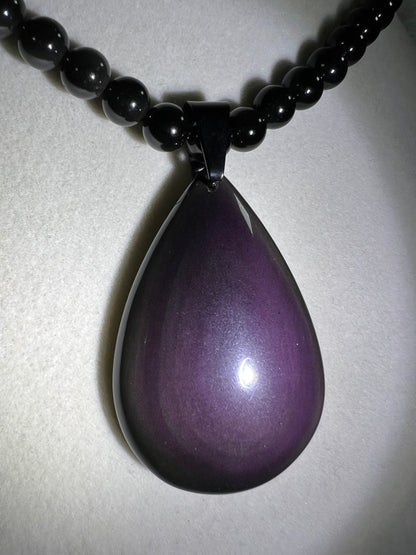 Rainbow Obsidian Pendant. Gorgeous Teardrop Cabochon. Custom Made Beaded Necklace. High Quality Jewelry