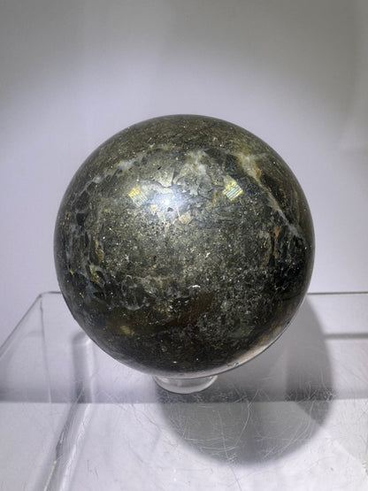 Pyrite And Agate Sphere. 57mm. Gorgeous Display Sphere. Amazing Flash And Colors.