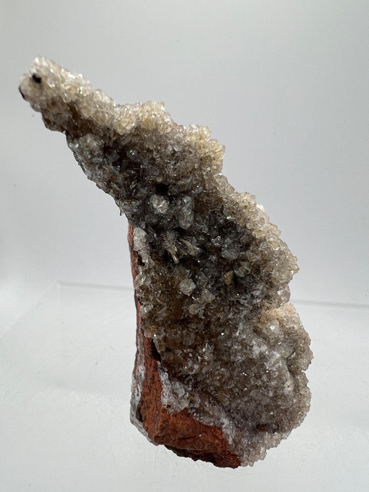 Silver Diamond Calcite Specimen. Amazing Silver And Red Druzy Flash! Beautiful Calcite Cluster On Matrix. High Quality Display Piece