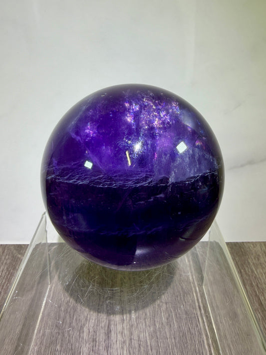 Purple Fluorite Sphere. 77mm. Deep Bright Purple Fluorite With Big Rainbows. Amazing Rare Color