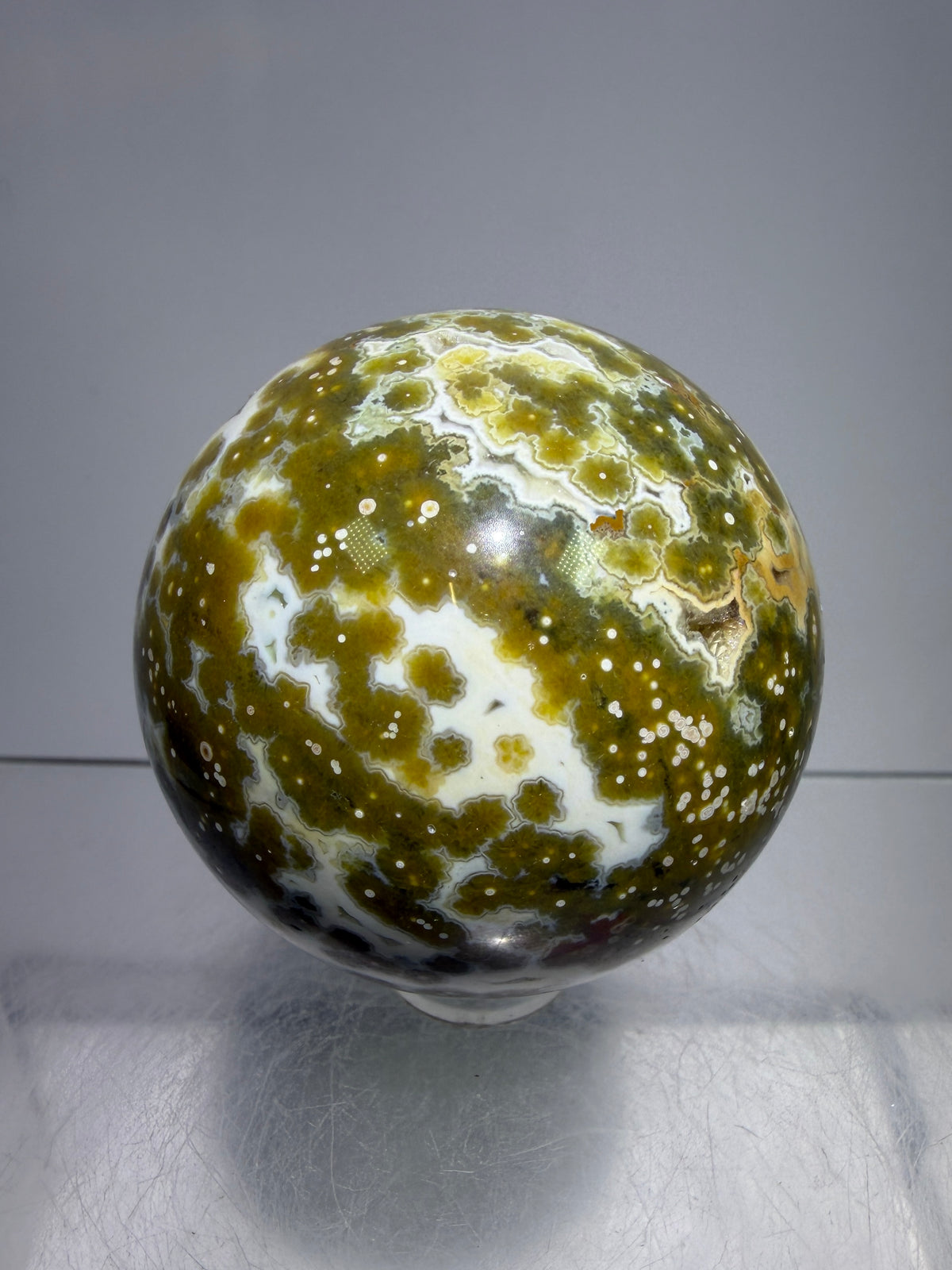 Ocean Jasper Sphere. 49mm. Gorgeous Sugar Druzy. Stunning Rare Display Sphere.