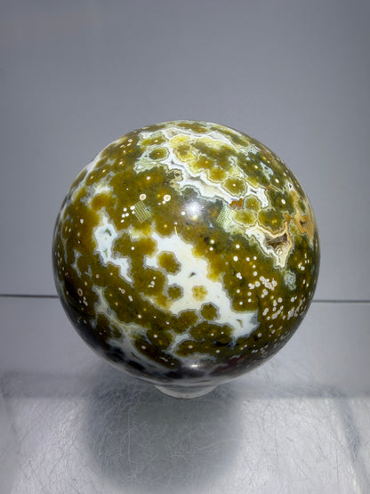 Ocean Jasper Sphere. 49mm. Gorgeous Sugar Druzy. Stunning Rare Display Sphere.