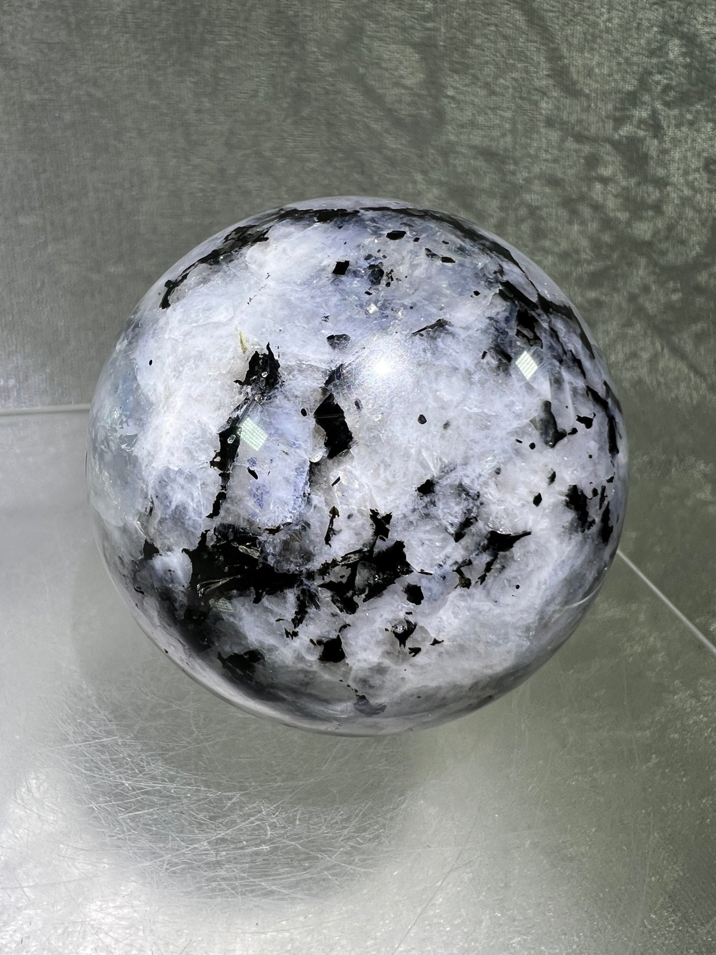 Rainbow Moonstone Sphere. 60mm. Gorgeous Rainbow And Blue Flash! High Quality Display Sphere