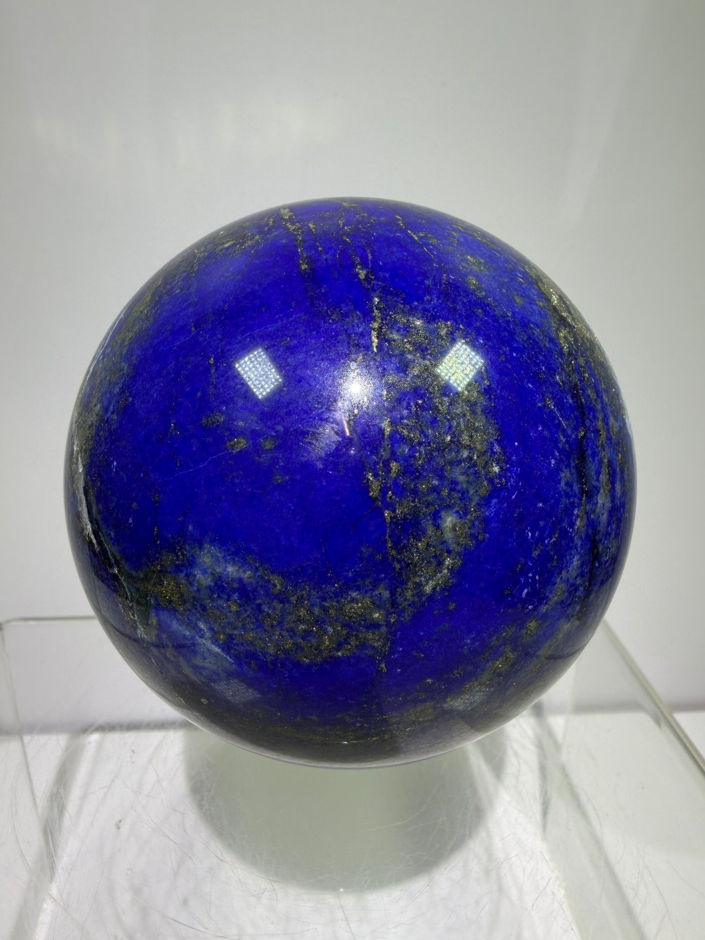 Lapis Lazuli Crystal Sphere. 74mm. Very High Quality Sphere. Stunning Shades Of Bright Blue With Gorgeous Pyrite Inclusions.
