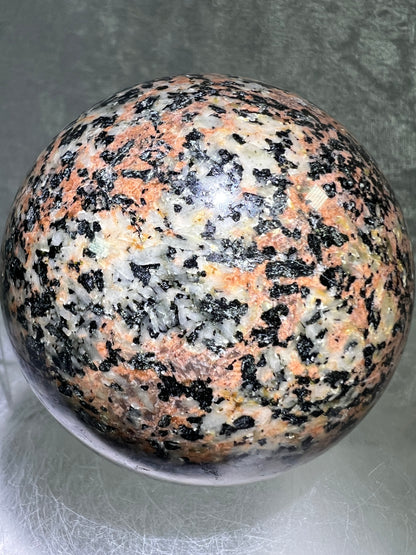 Morning Rose Granite Sphere. 71mm. Gorgeous Orange Granite With Lots Of Mica Flash. Unique Display Crystal From Peru.