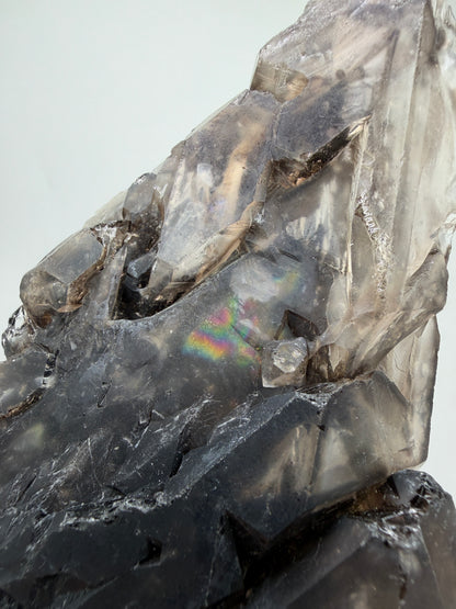 Elestial Quartz Specimen. High Quality Smoky Quartz Cluster. Amazing Colors, Excellent Windows, And Gorgeous Rainbows!
