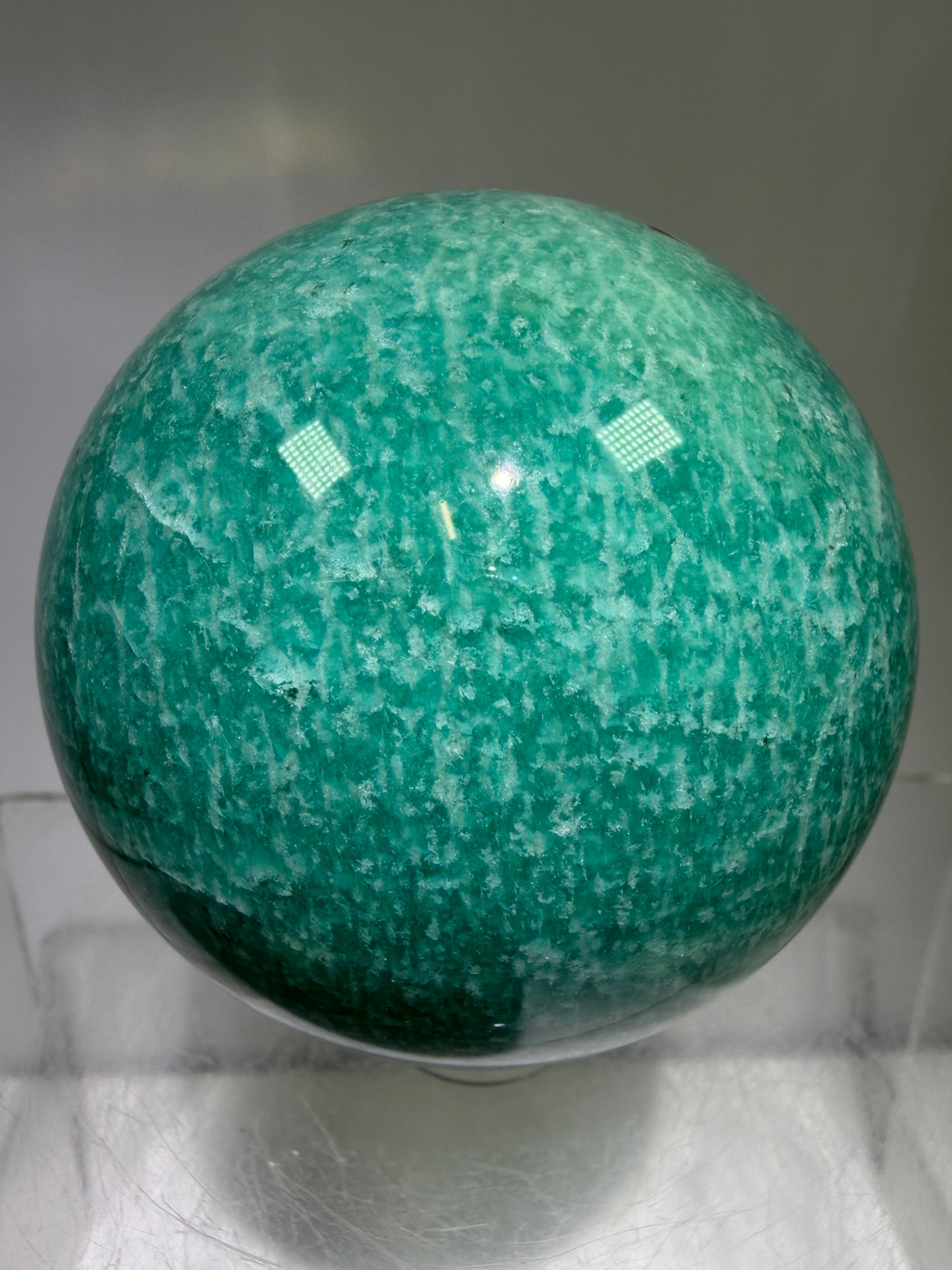 Amazonite Crystal Sphere. 60mm. Amazing Colors And Patterns. Gorgeous Flashy Display Sphere.