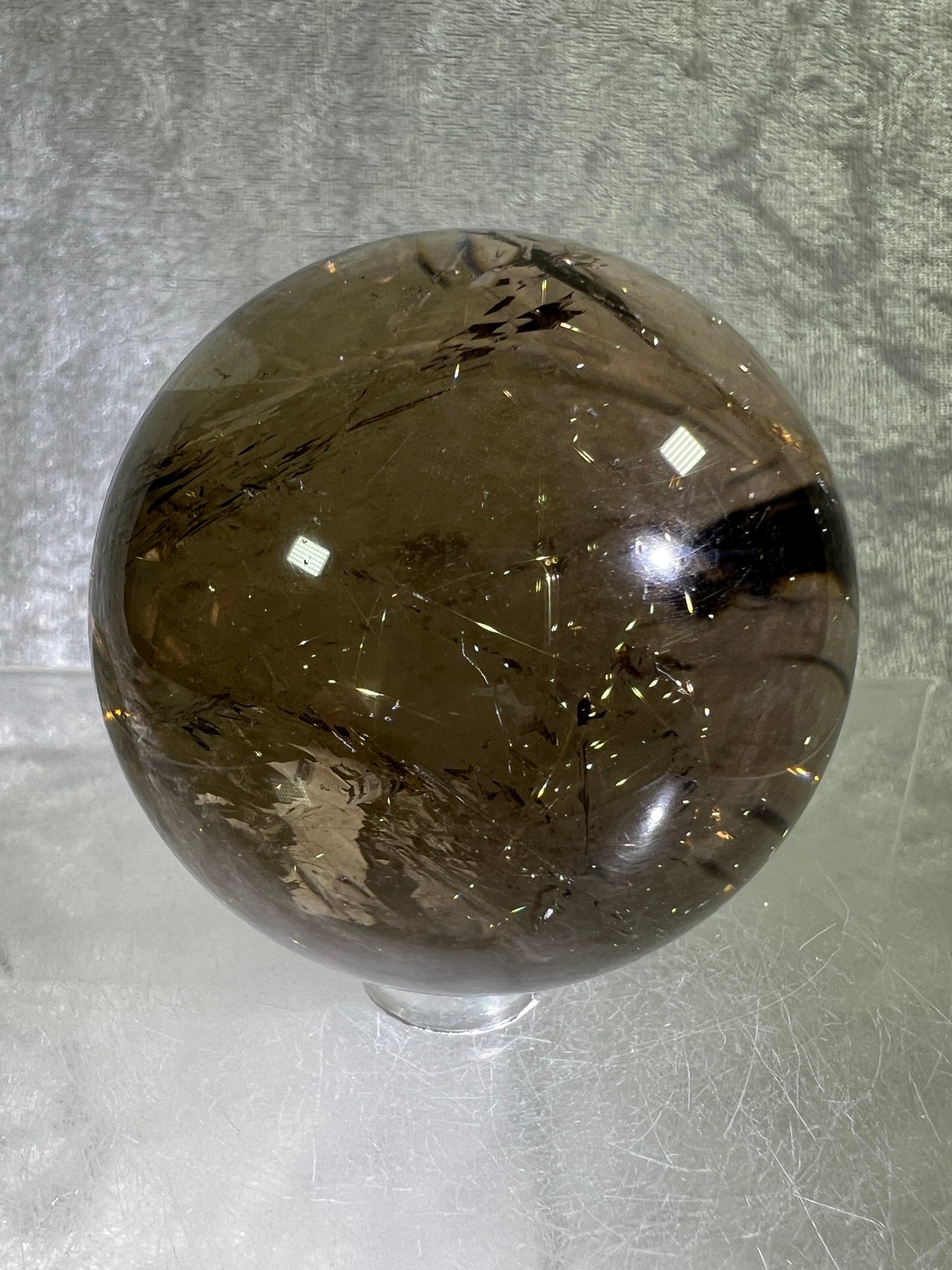 Rutile Quartz Sphere. 58mm. Gorgeous Smoky Quartz With Stunning Golden Rutile Inclusions.