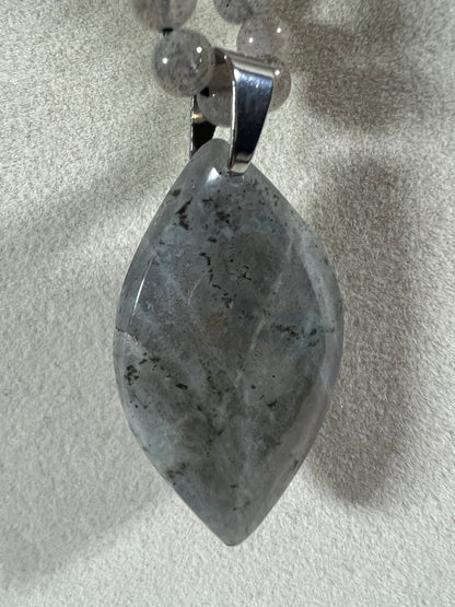 Labradorite Crystal Pendant. Stunning High Quality Jewelry. Custom Made Labradorite Beaded Necklace