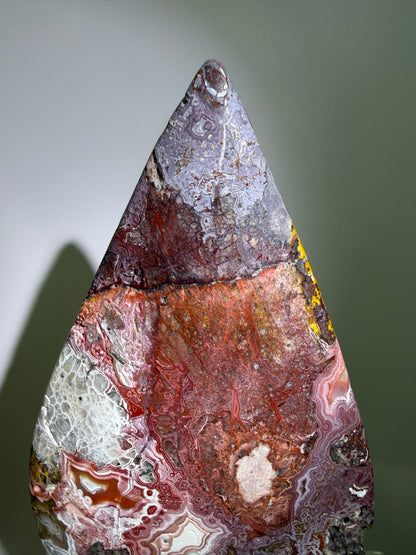 Mexican Crazy Lace Agate Flame. Druzy Polished Freeform Flame. Gorgeous Pinks And Purples