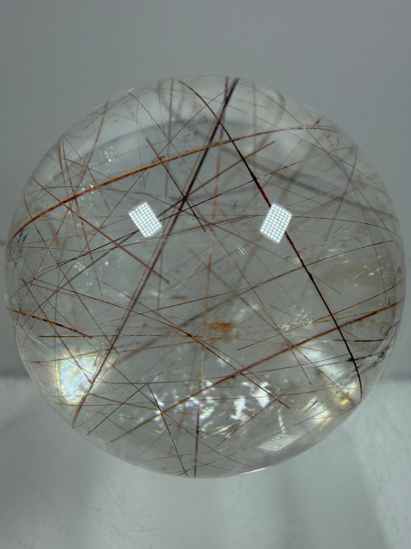 Rutile And Tourmaline Quartz Sphere. 39mm. Amazing Combination Of Red Rutile And Tourmaline. Very Rare Display Sphere
