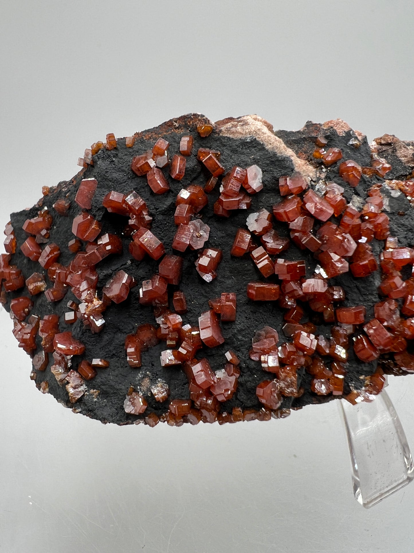 Vanadinite On Goethite Matrix. Stunning Color Contrast. Gorgeous Mineral Specimen From Morocco