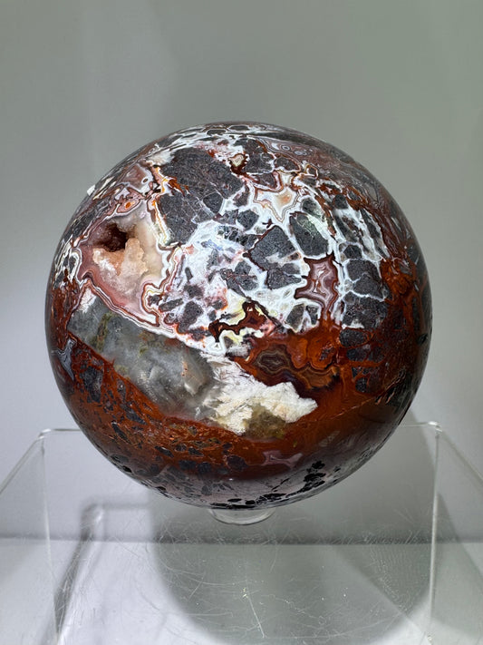 Mexican Crazy Lace Agate Sphere. 78mm. Deep Rich Colors With Stunning Patterns. Large Display Sphere.
