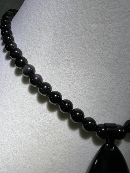 Rainbow Obsidian Pendant. Gorgeous Teardrop Cabochon. Custom Made Beaded Necklace. High Quality Jewelry