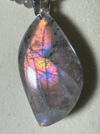 Labradorite Crystal Pendant. Stunning High Quality Jewelry. Custom Made Labradorite Beaded Necklace