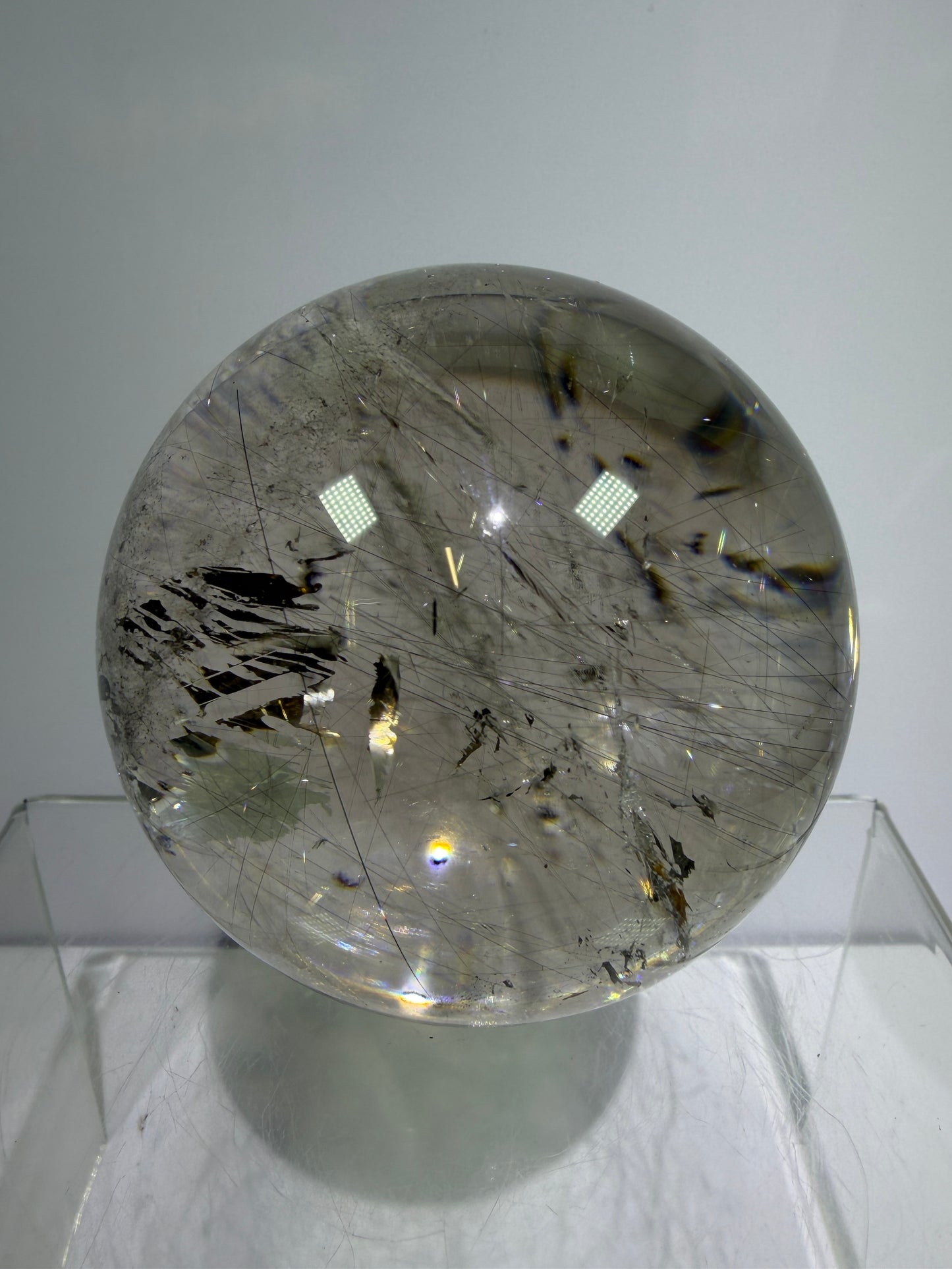 Rutile Quartz Sphere. 69mm. Stunning Large Display Sphere. Gorgeous Golden Rutile And Garden Quartz Inclusions.
