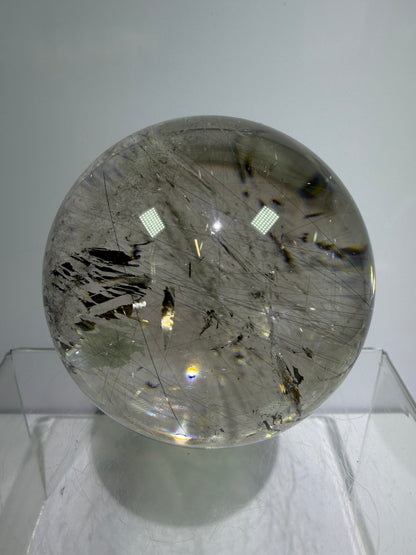Rutile Quartz Sphere. 69mm. Stunning Large Display Sphere. Gorgeous Golden Rutile And Garden Quartz Inclusions.