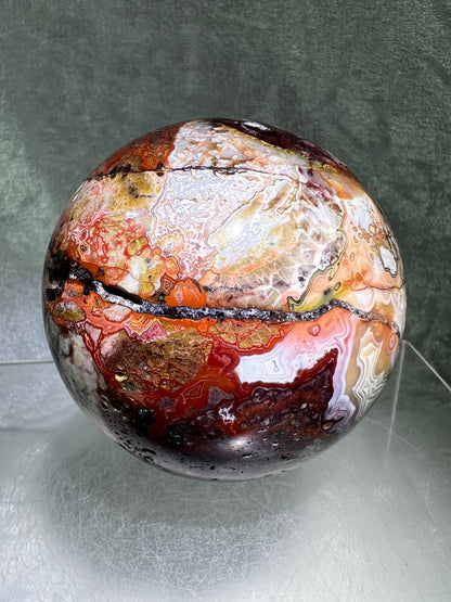 Mexican Crazy Lace Agate Sphere. 73mm. Very Rare Colors And Gorgeous Patterns.