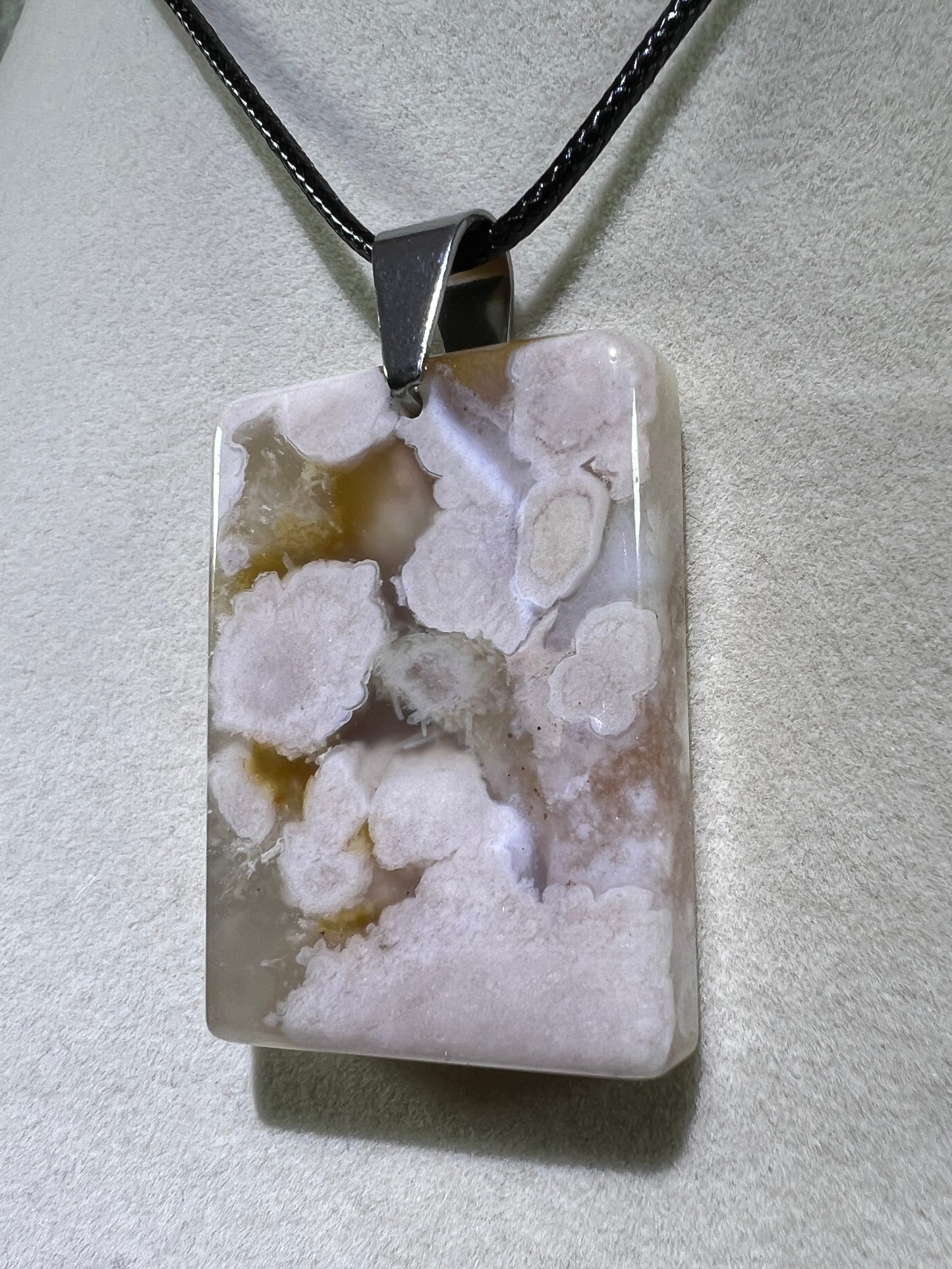 Flower Agate Rectangle Pendant. Lovely Agate Pendant From Madagascar. High Quality Crystal Jewelry