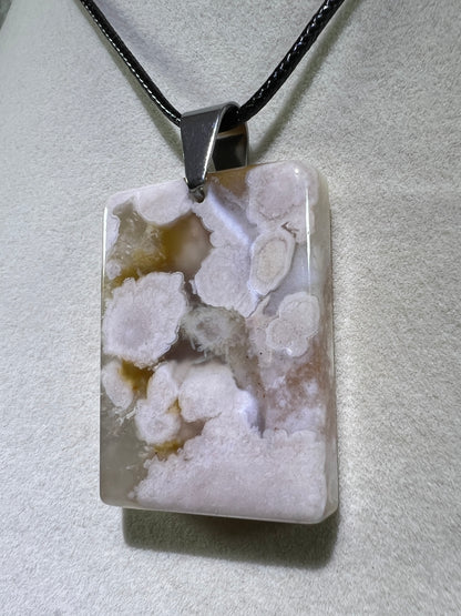 Flower Agate Rectangle Pendant. Lovely Agate Pendant From Madagascar. High Quality Crystal Jewelry